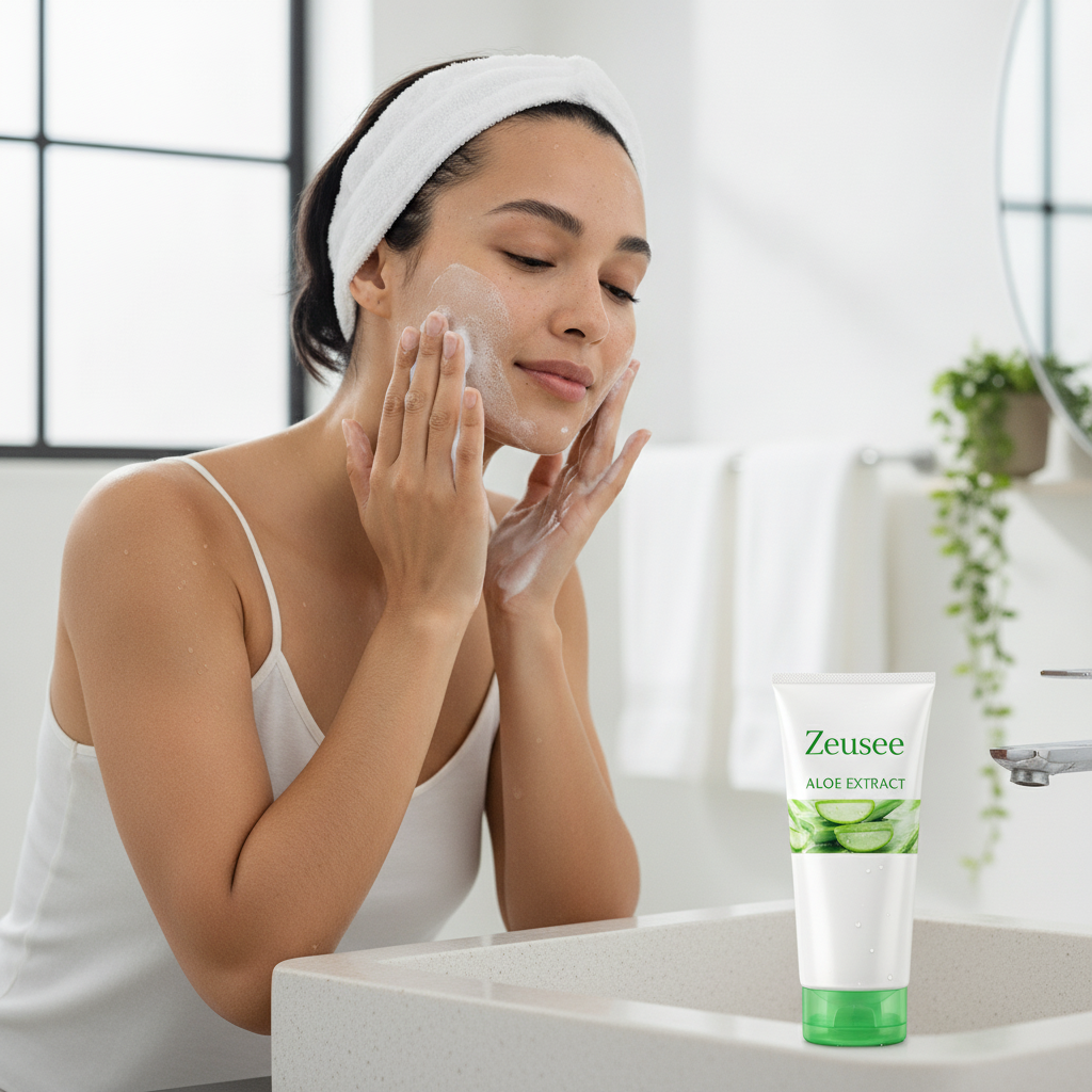 Aloe Vera Foaming Facial Cleanser — lifestyle photo of the foam being massaged over the face