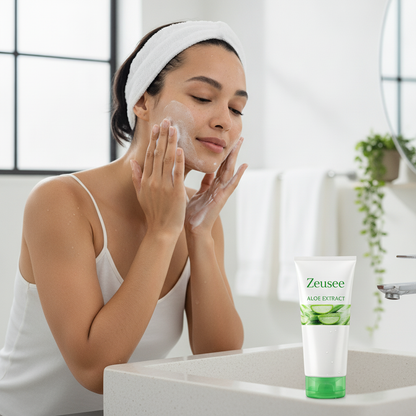 Aloe Vera Foaming Facial Cleanser — lifestyle photo of the foam being massaged over the face