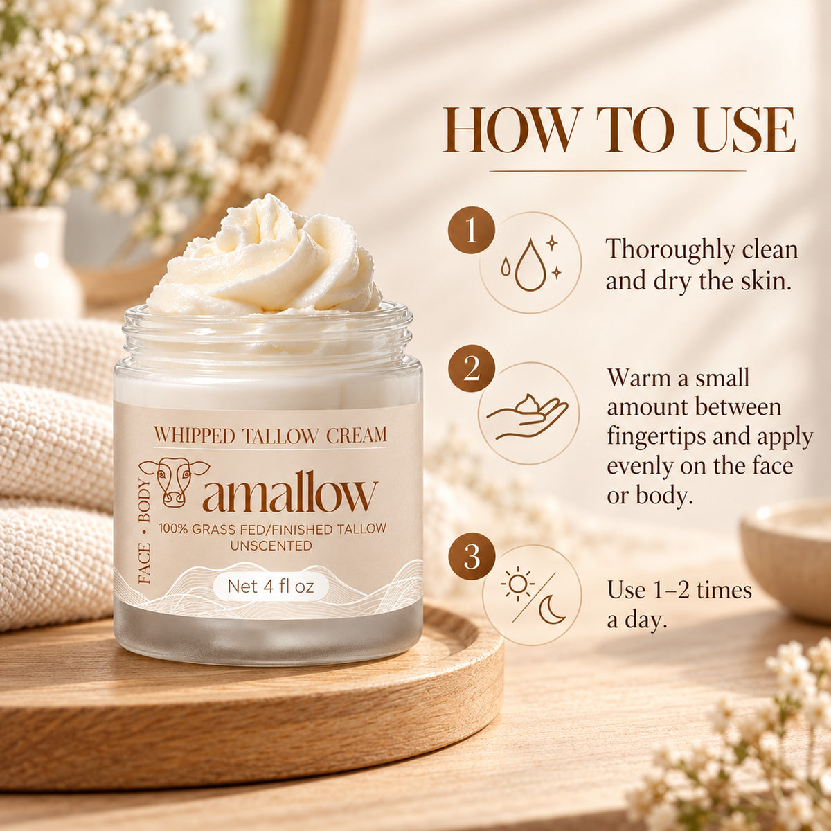 How to use whipped tallow cream in 3 steps