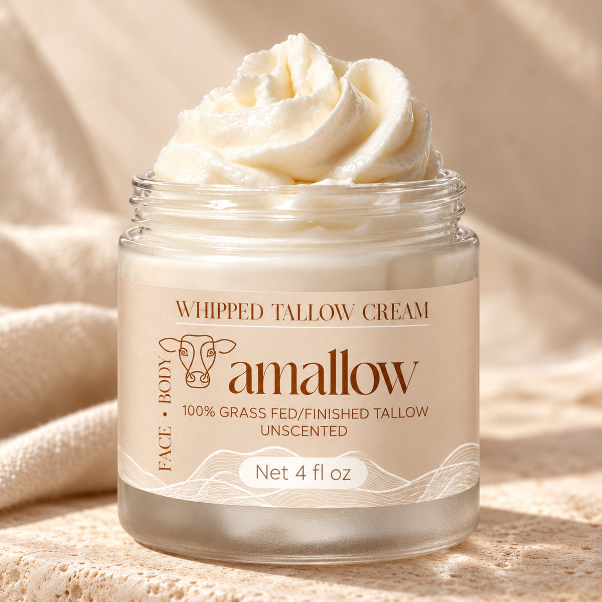 Close-up of the cloud-like whipped tallow swirl in the amallow jar