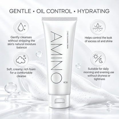 Gentle, oil control, hydrating amino acid facial foam cleanser for daily morning and evening use