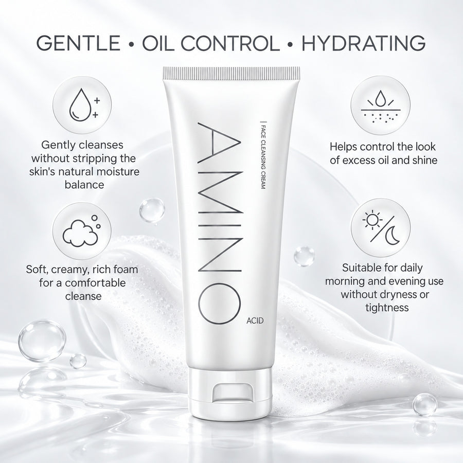 Gentle, oil control, hydrating amino acid facial foam cleanser for daily morning and evening use