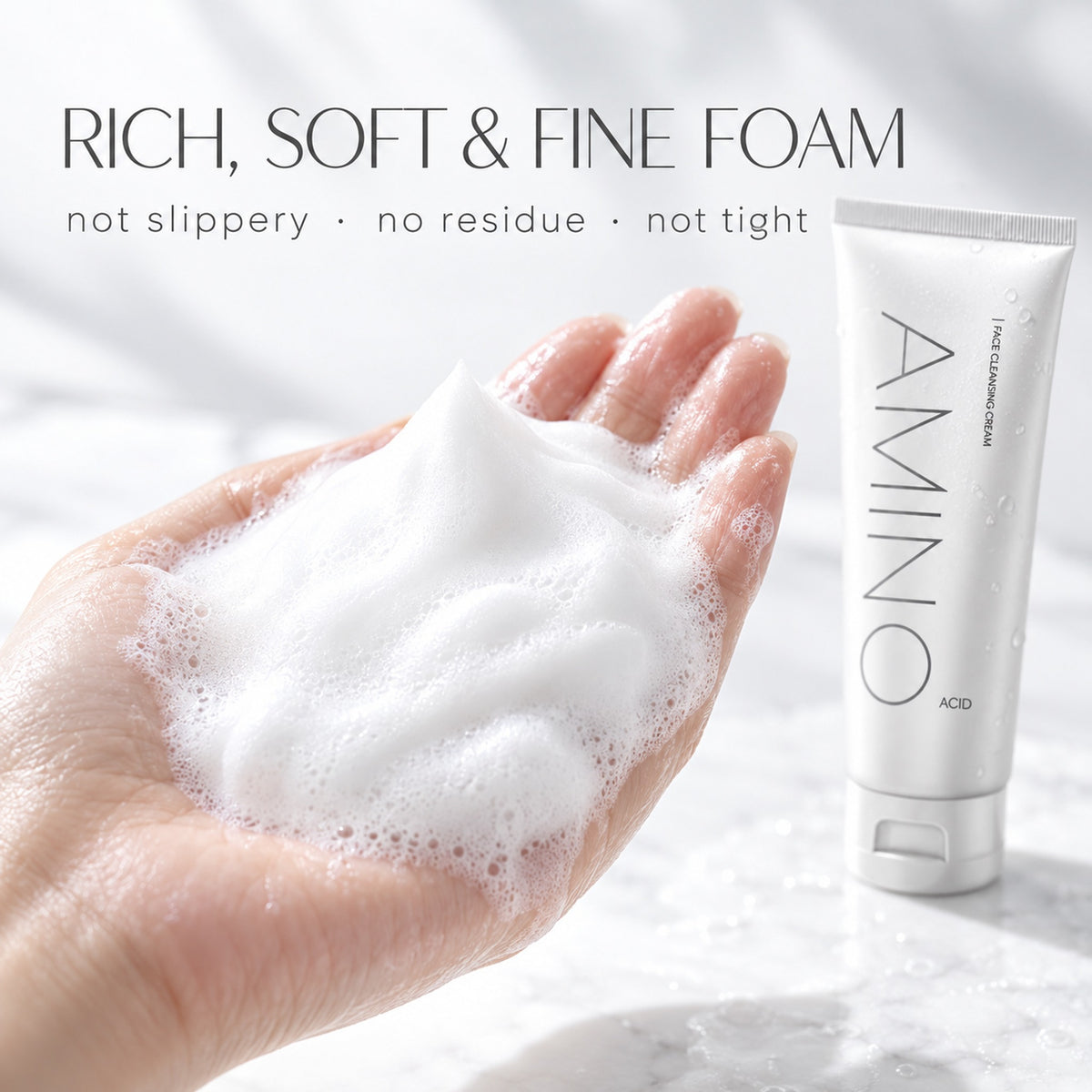 Rich, soft and fine foam - not slippery, no residue, not tight