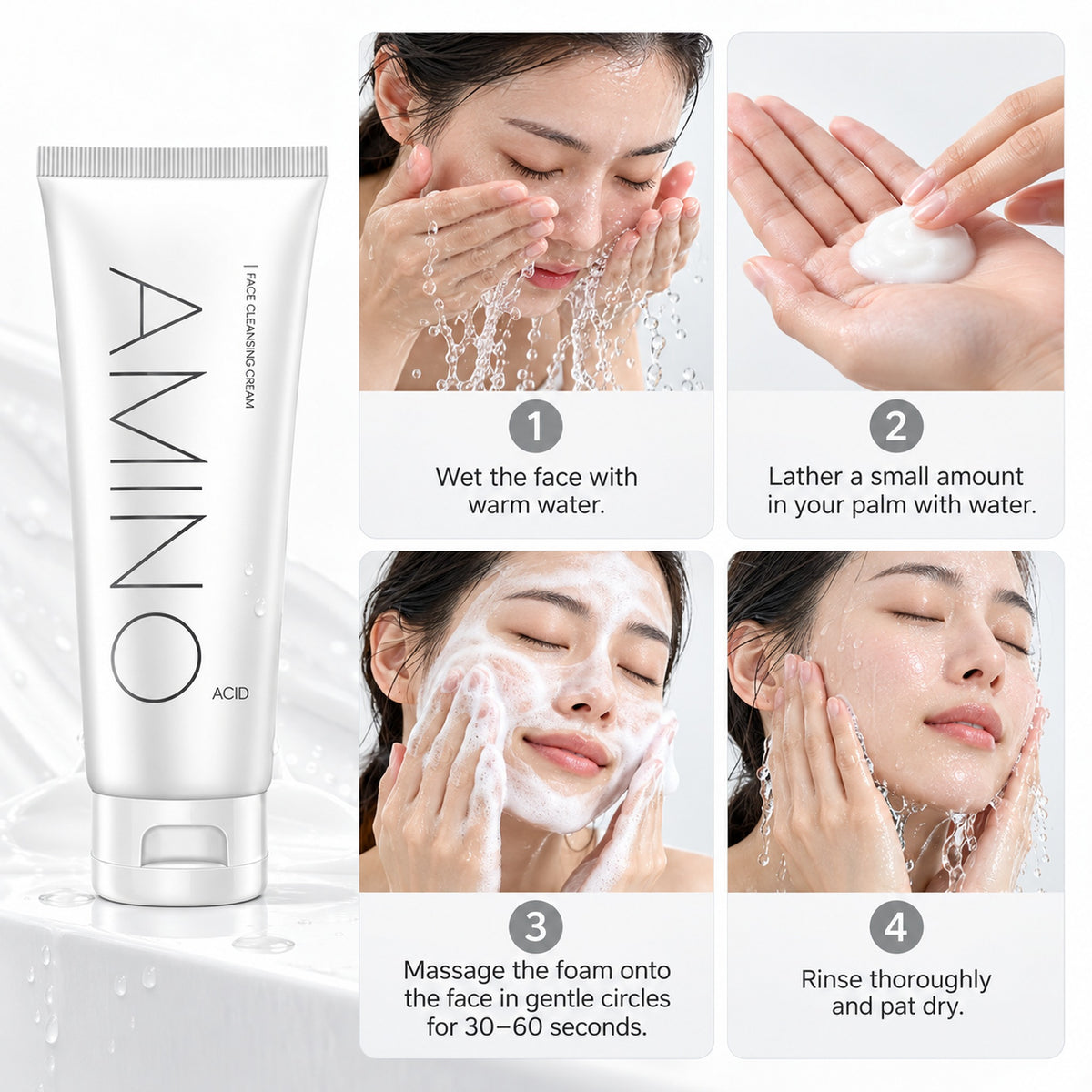 How to use the amino acid foam cleanser in 4 steps
