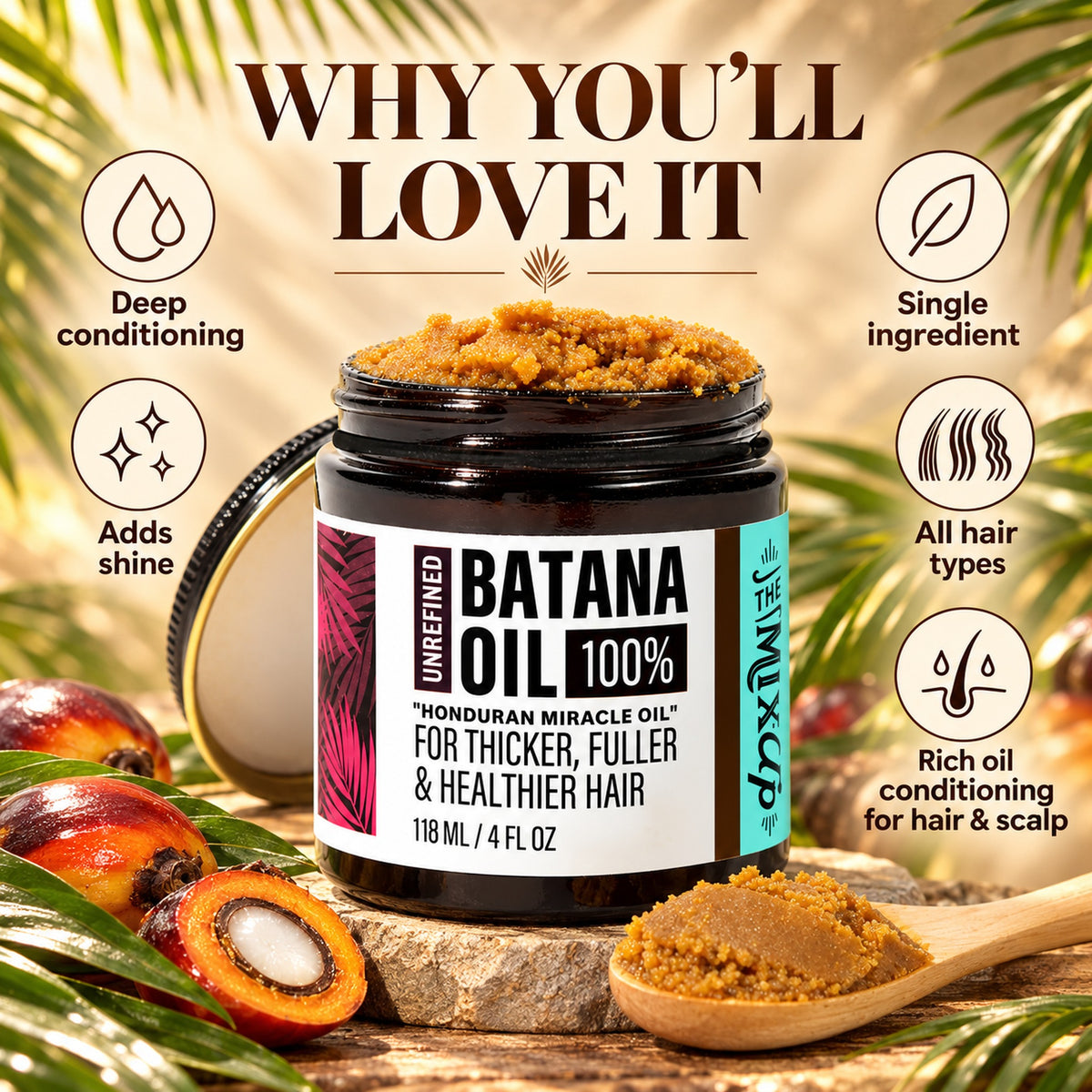 Why you'll love it: deep conditioning, adds shine, single ingredient, all hair types, rich oil conditioning for hair and scalp