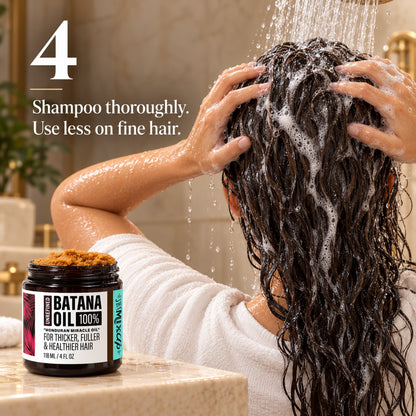 How to use, step 4: shampoo thoroughly, use less on fine hair