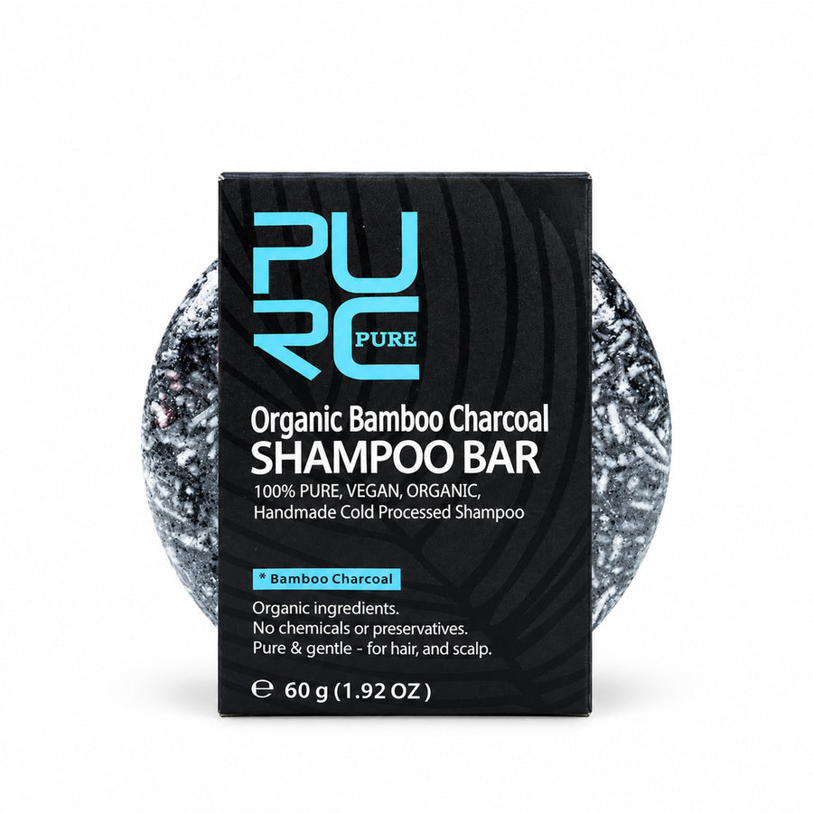 PURC Organic Bamboo Charcoal Shampoo Bar 60 g in its box on a white background
