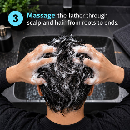 Step 3: massage the lather through scalp and hair from roots to ends