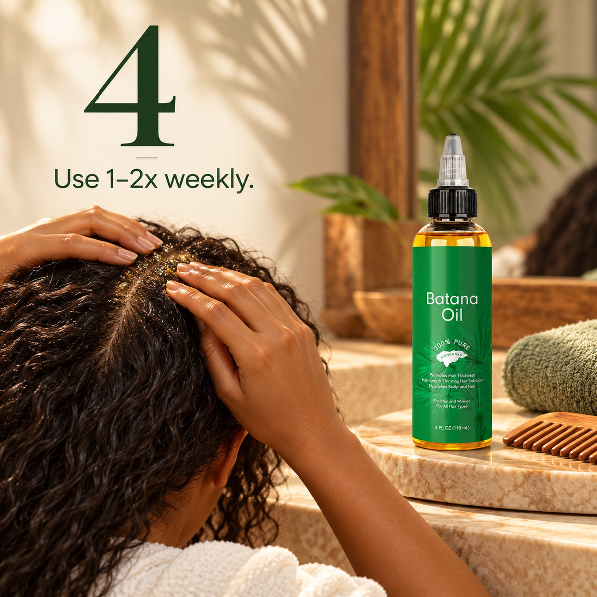 Step 4: use batana oil 1 to 2 times weekly