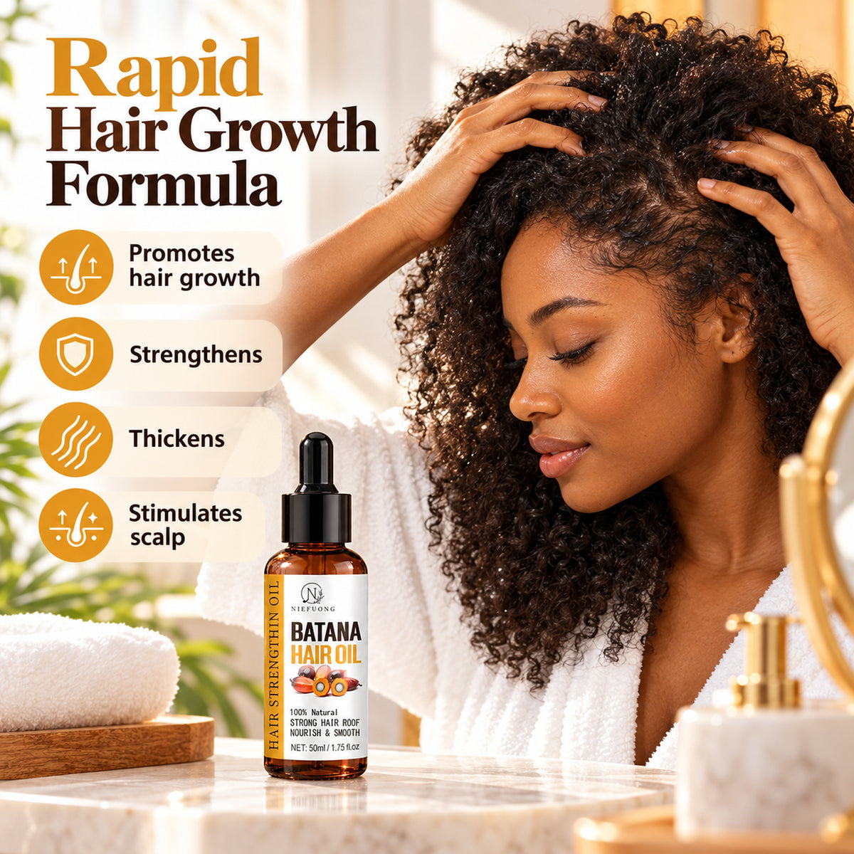 Rapid hair growth formula batana oil: promotes hair growth, strengthens, thickens, stimulates scalp