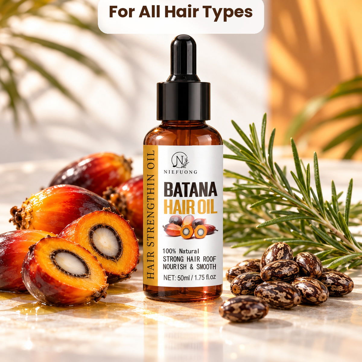 Niefuong Batana Hair Oil 50 ml for all hair types with palm fruit, rosemary and castor beans