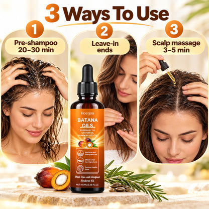 3 ways to use batana oil: pre-shampoo treatment, leave-in for ends, scalp massage