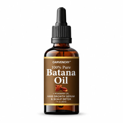 CARVENCHY 100% Pure Batana Oil + Rosemary Oil hair growth serum & scalp detox, 30 ml dropper bottle on white
