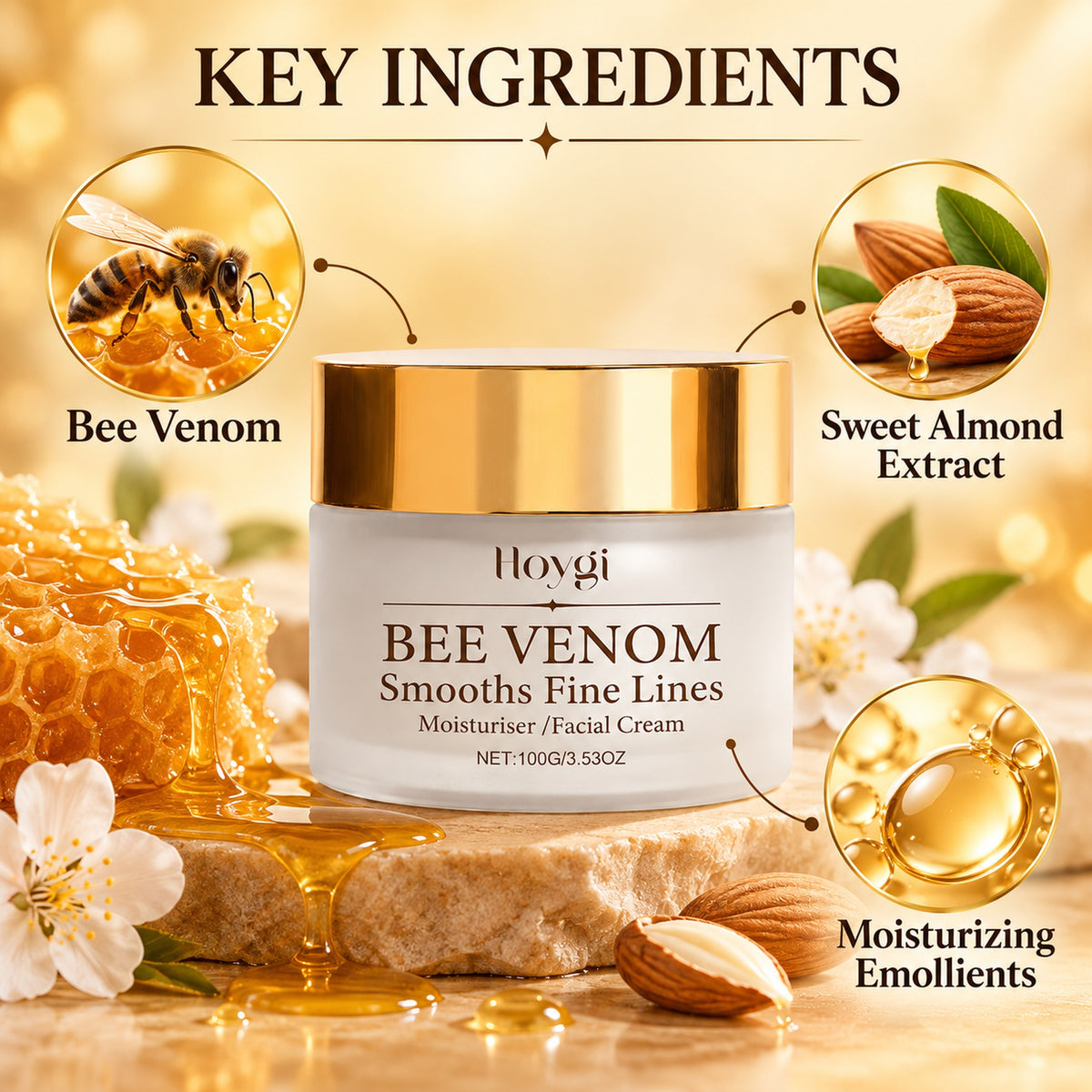 Key ingredients – bee venom, sweet almond extract, moisturizing emollients