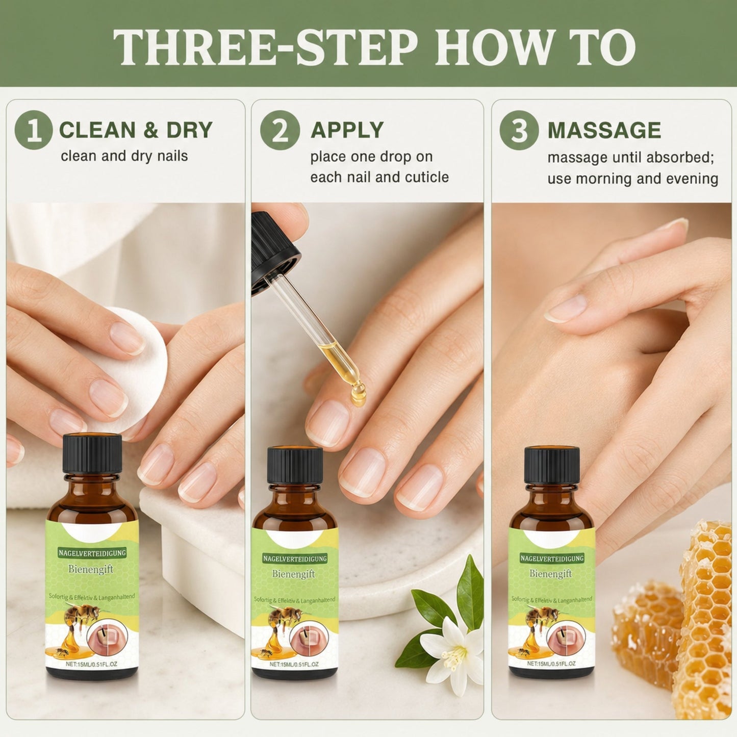 Bee Venom Nail Conditioning Serum – 2-Pack — photographic three-step how-to