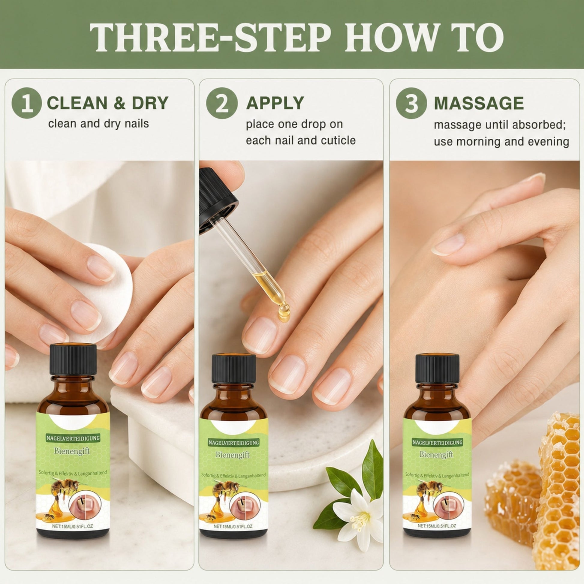 Bee Venom Nail Conditioning Serum – 2-Pack — photographic three-step how-to