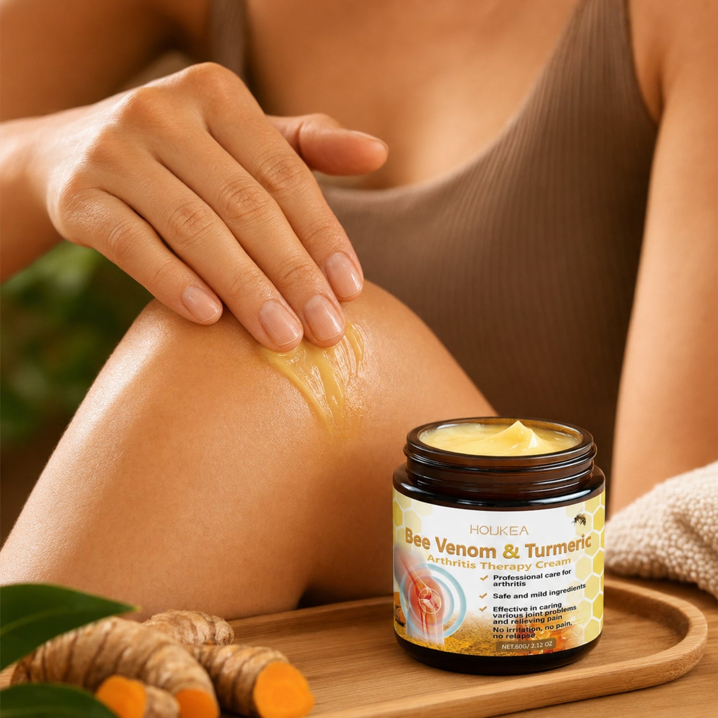 Bee Venom & Turmeric Topical Warming Body Cream – Soothing Formula, 60g — realistic lifestyle in-use scene