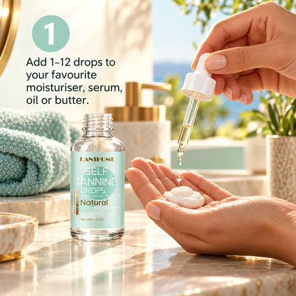Step 1: add 1-12 self tanning drops to your favourite moisturiser in the palm