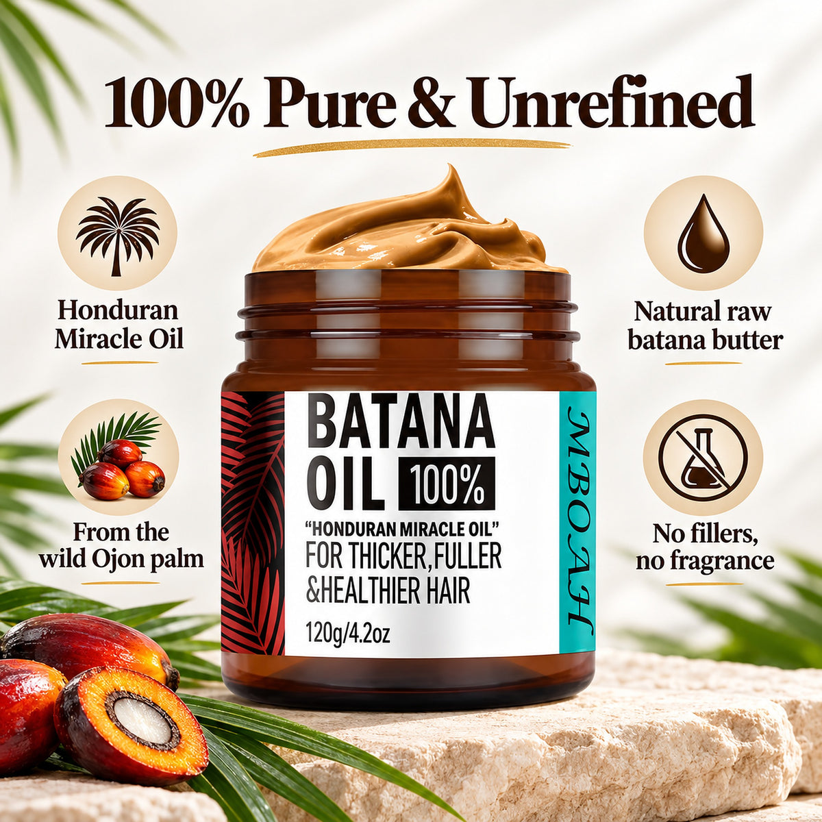 100% pure and unrefined batana butter – Honduran Miracle Oil from the wild Ojon palm, no fillers, no fragrance