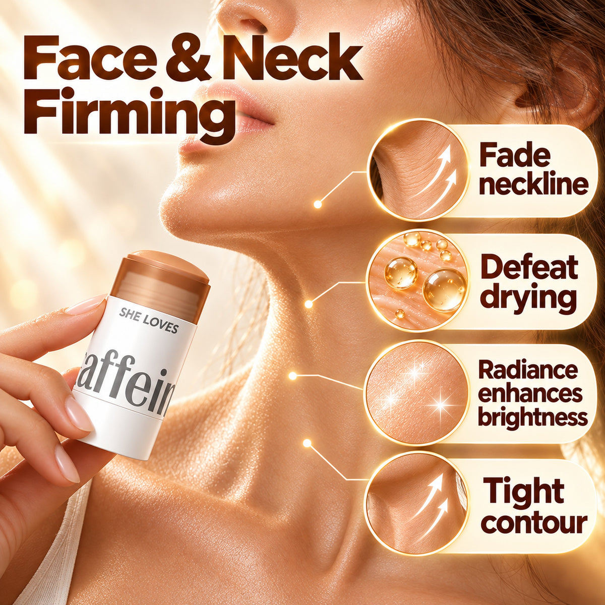 Face and neck firming – fade neckline, defeat drying, radiance enhances brightness, tight contour