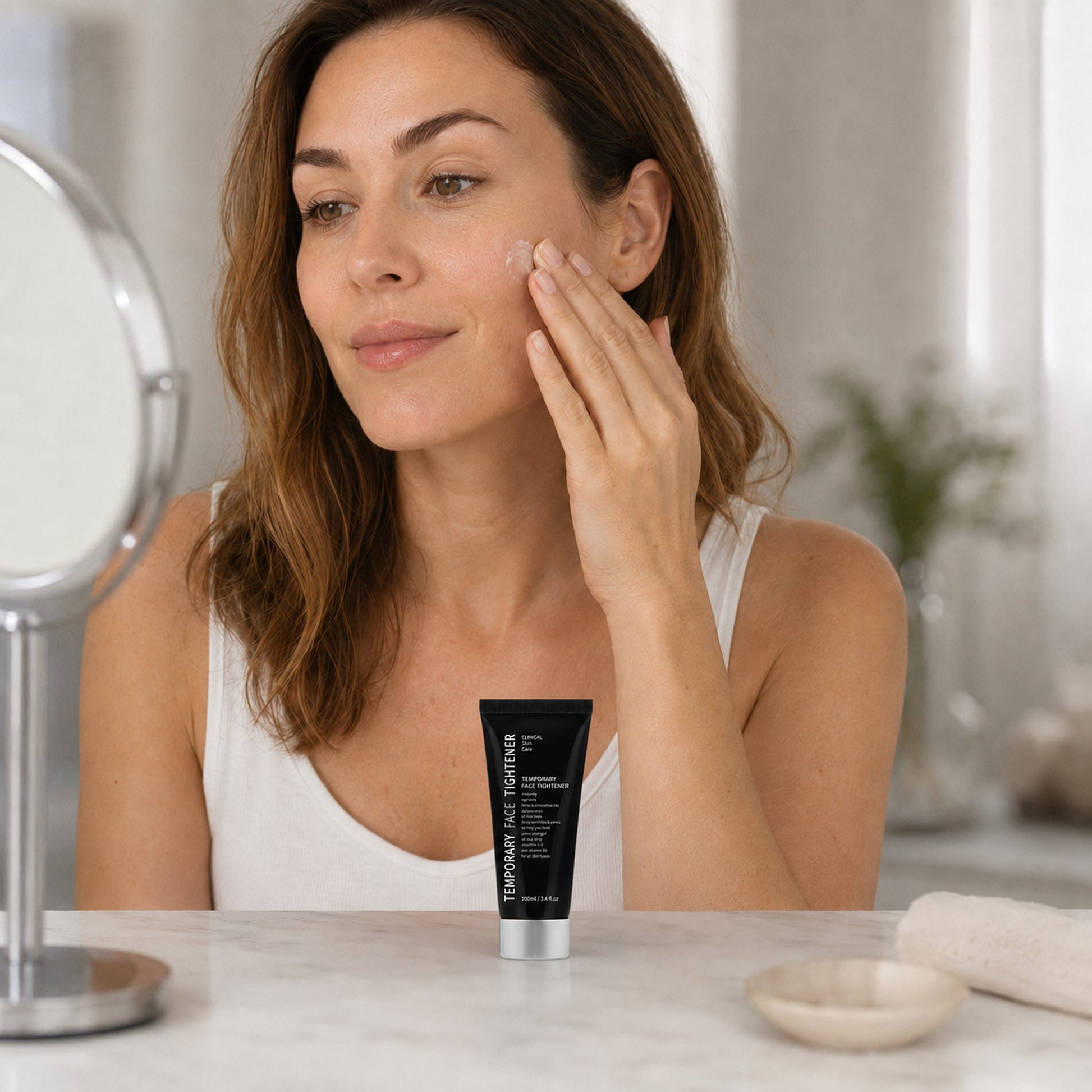 Temporary Face Tightener realistic lifestyle application scene