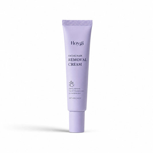 Facial Hair Removal Cream centered on white with directional studio shadow