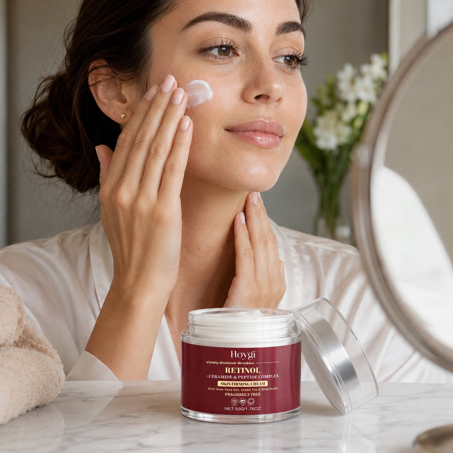 Retinol Ceramide Cream realistic lifestyle application scene