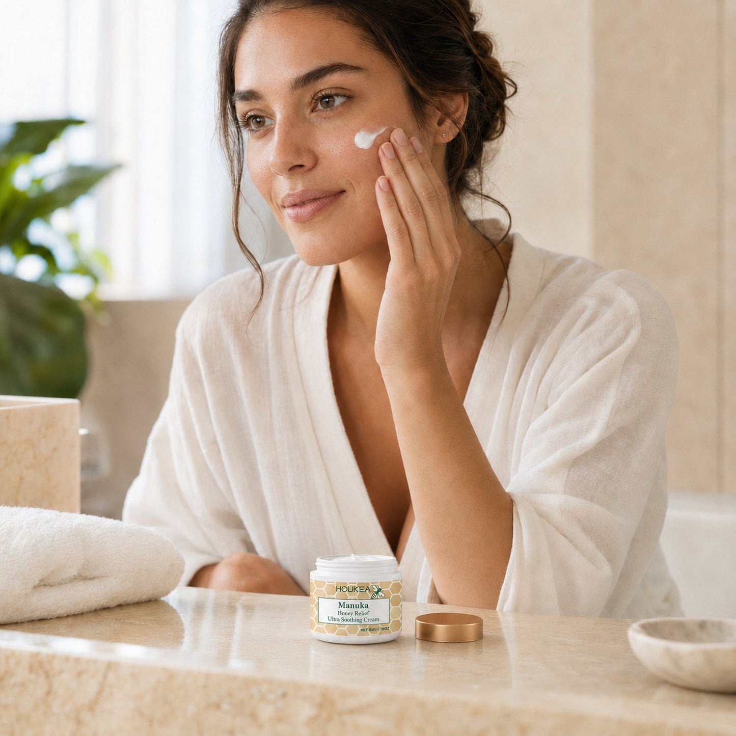Manuka Honey Relief Cream realistic lifestyle application scene