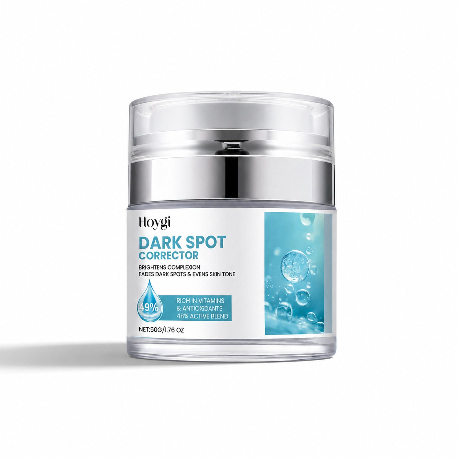Dark Spot Corrector centered on white with directional studio shadow