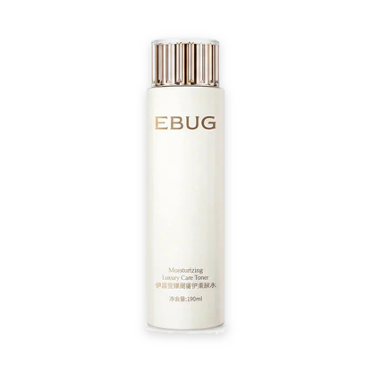 EBUG Moisturizing Luxury Care Toner 190ml bottle centered on a pure white background with a soft studio shadow