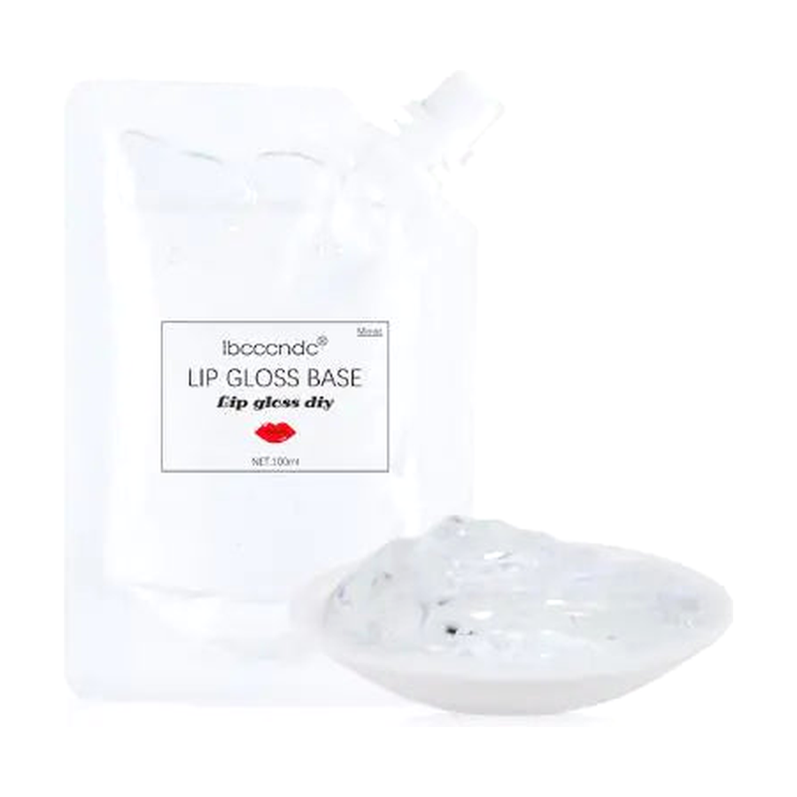 DIY lip gloss base moisturizing pouch and gel dish on a pure white background