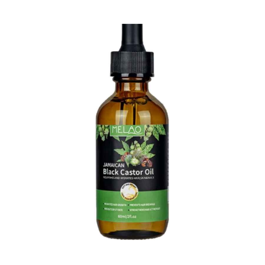MELAO Jamaican Black Castor Oil 60ml dropper bottle centered on a pure white background