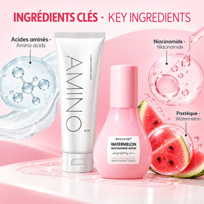 Ingrédients clés / Key ingredients: acides aminés / amino acids, niacinamide, pastèque / watermelon