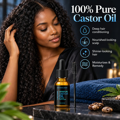 Woman with long natural hair and the LANTHOME 100% Pure Castor Oil 10ml – deep hair conditioning, nourished-looking scalp, shinier-looking hair