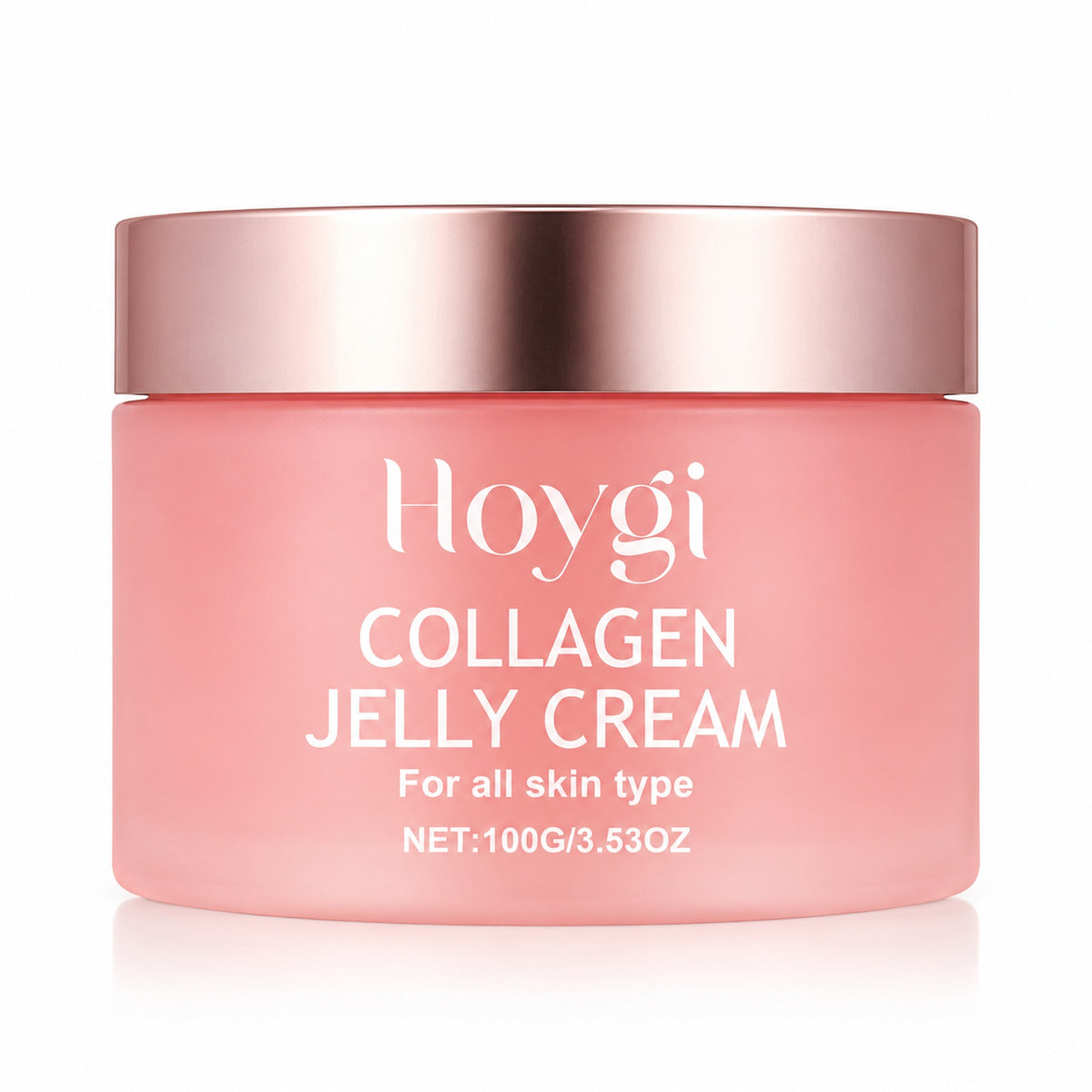Hoygi Collagen Jelly Cream 100 g pink jar with rose-gold lid on a white background
