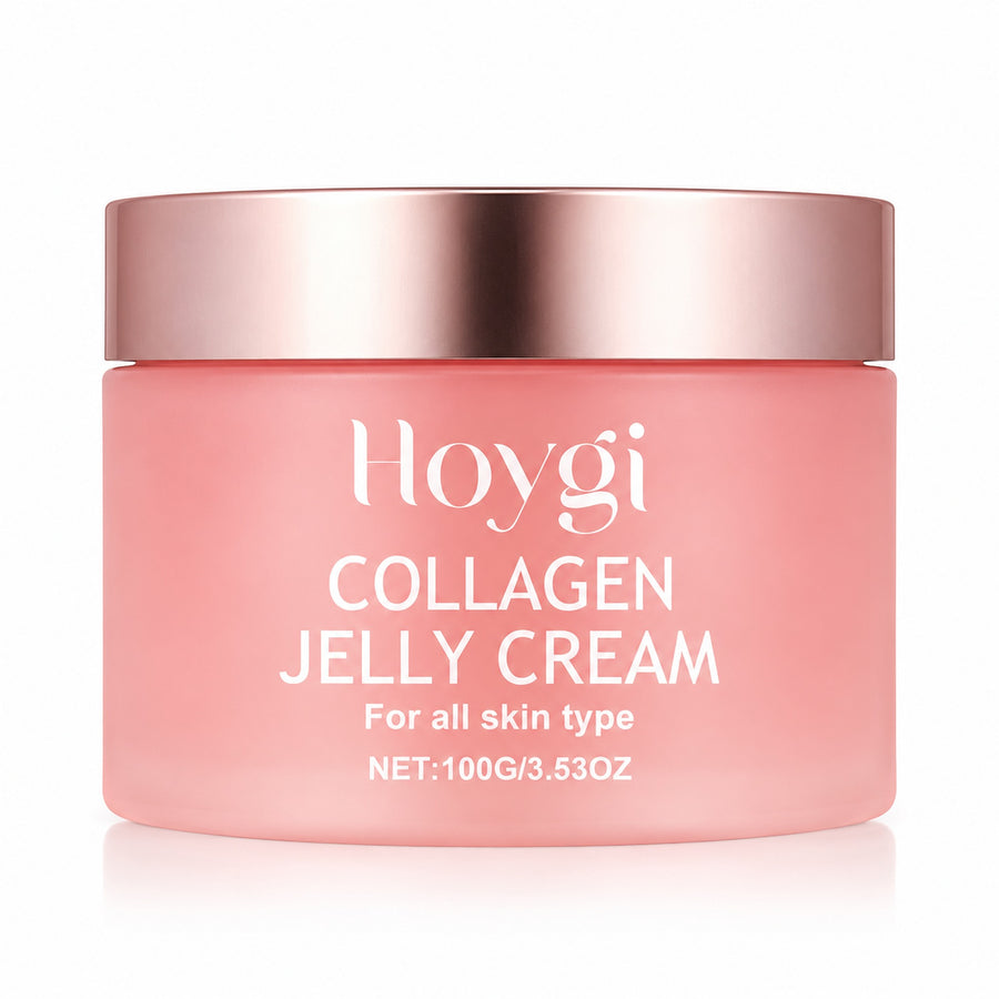 Hoygi Collagen Jelly Cream 100 g pink jar with rose-gold lid on a white background