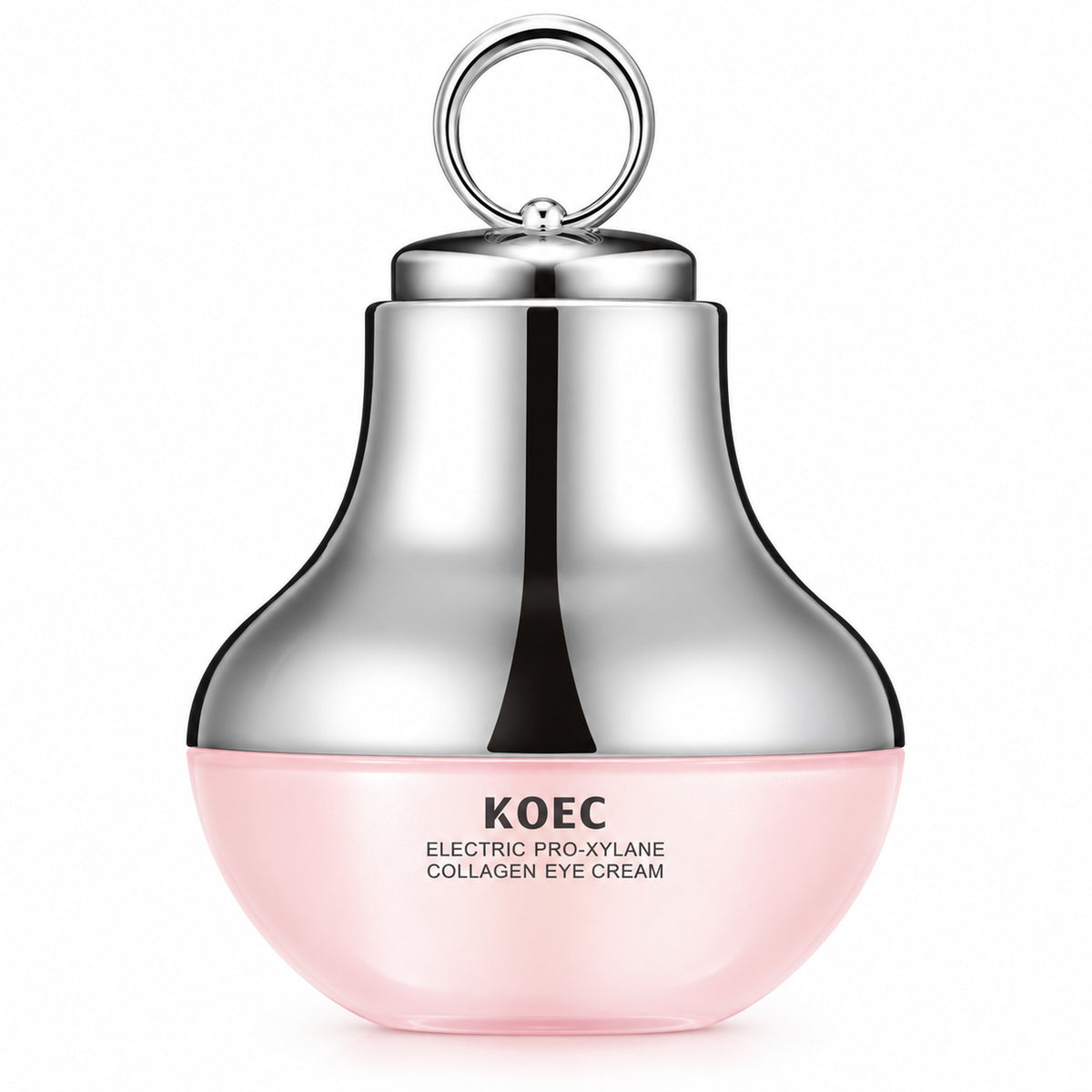 KOEC Electric Pro-Xylane Collagen Eye Cream jar with chrome cap alone on a white background