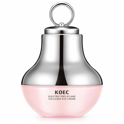 KOEC Electric Pro-Xylane Collagen Eye Cream jar with chrome cap alone on a white background
