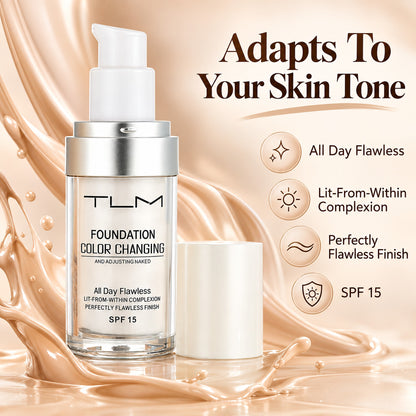 TLM Color Changing Foundation SPF 15 – adapts to your skin tone: all day flawless, lit-from-within complexion, perfectly flawless finish