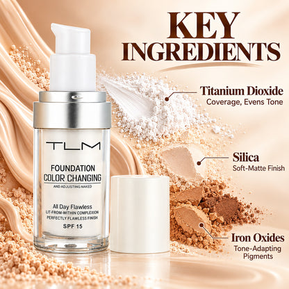 Key ingredients of the color-adapting foundation: titanium dioxide, silica and tone-adapting iron oxides