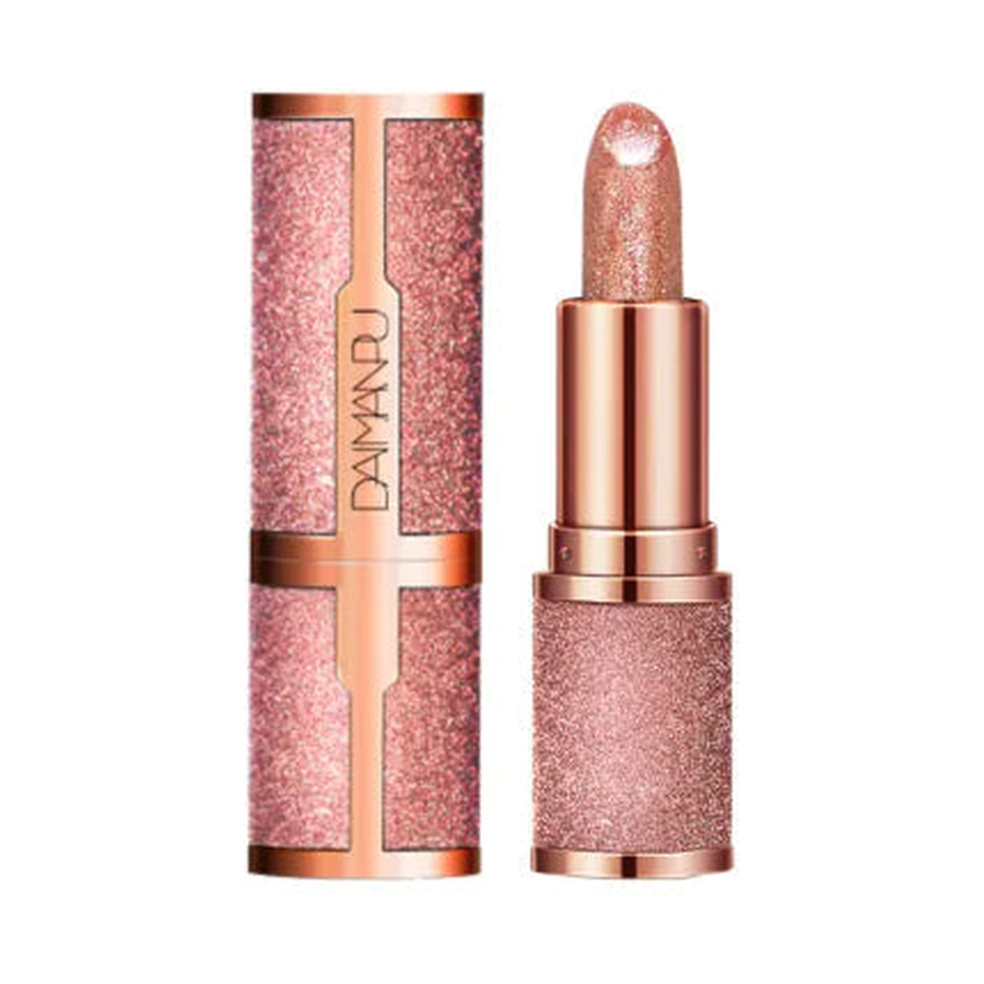 DAIMANU Starry Shimmer Jelly Lipstick in Pink, tube and bullet centered on pure white