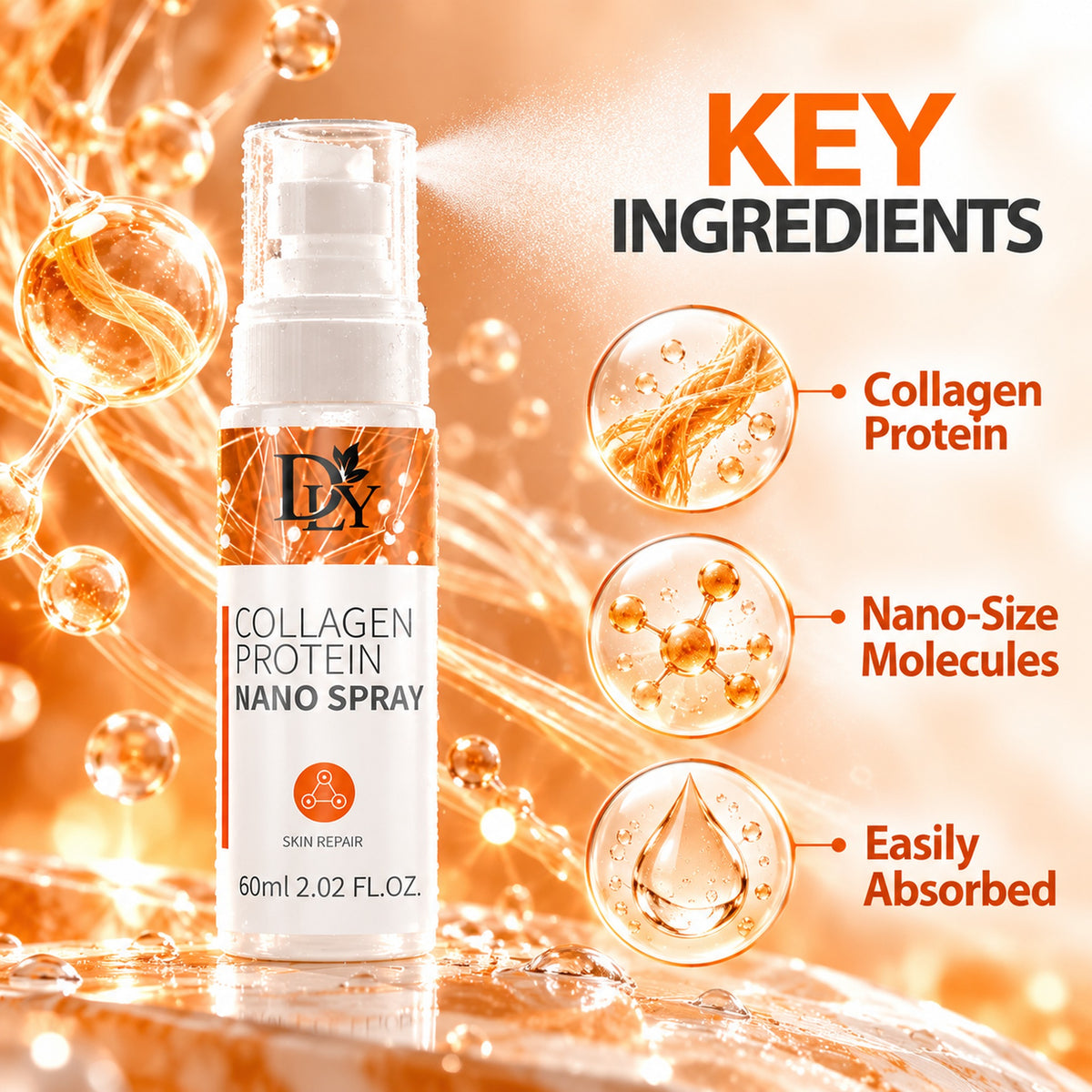 Key ingredients: collagen protein in nano-size molecules that are easily absorbed