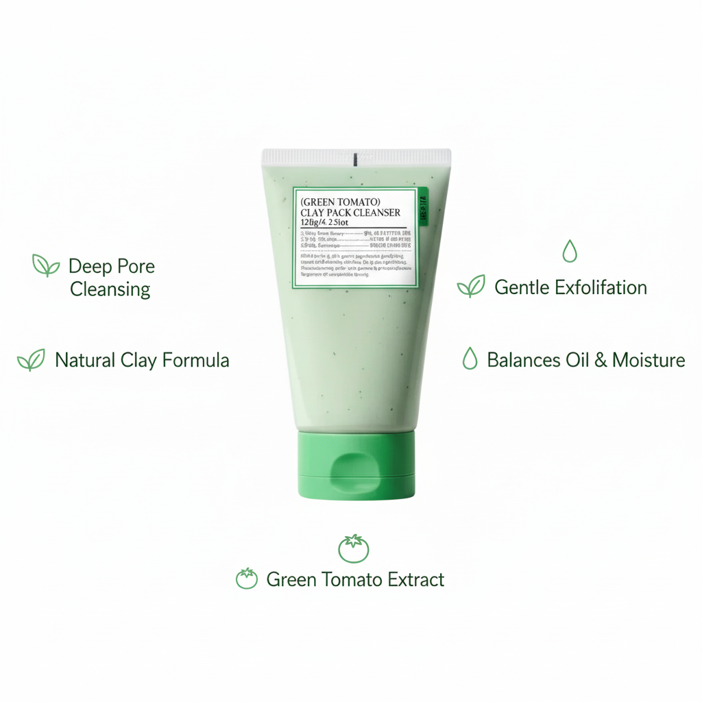 Green Tomato Clay Pack Cleanser – Deep Pore Cleansing Face Wash, 50g