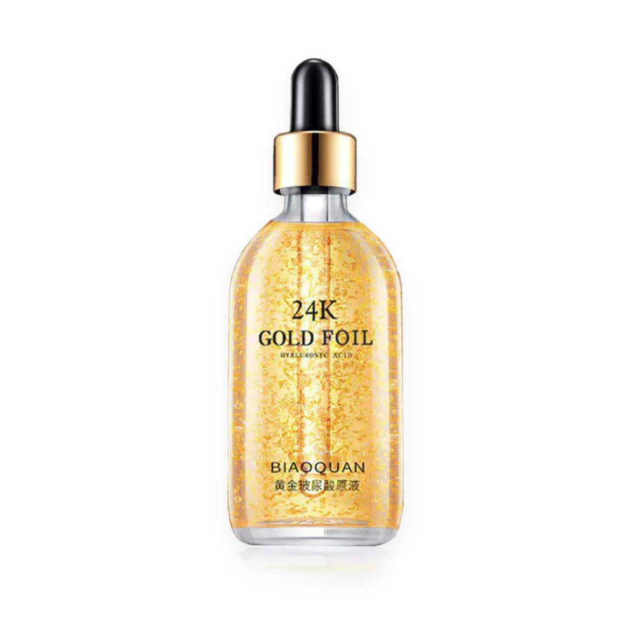 BIAOQUAN 24K Gold Foil Hyaluronic Acid serum 100ml on a pure white background