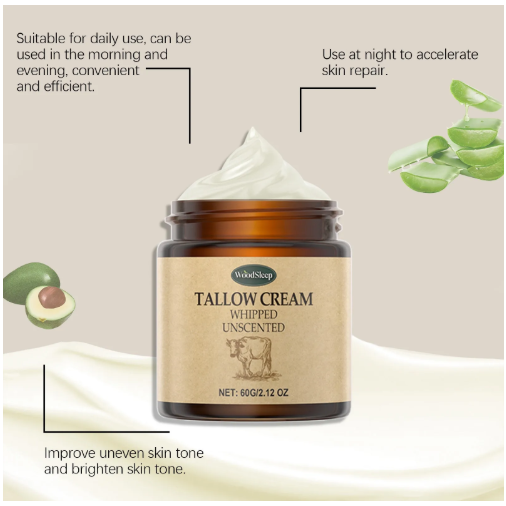 Whipped Tallow Cream – Unscented Daily Moisturizer, 60g