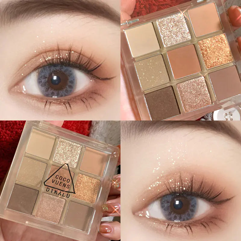 9-Color Eyeshadow Palette – Matte, Shimmer & Glitter Finishes