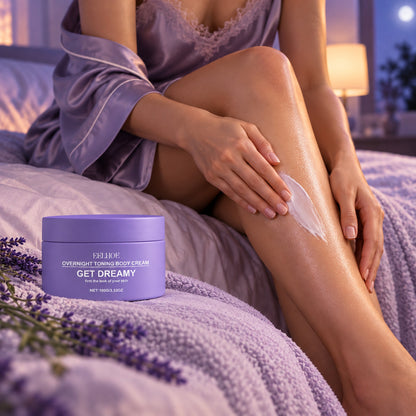 Applying the overnight body cream to the legs before bed