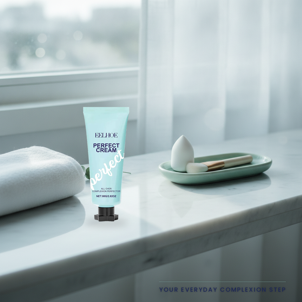 EELEHOE Perfect Cream — on a bright marble vanity shelf in morning light