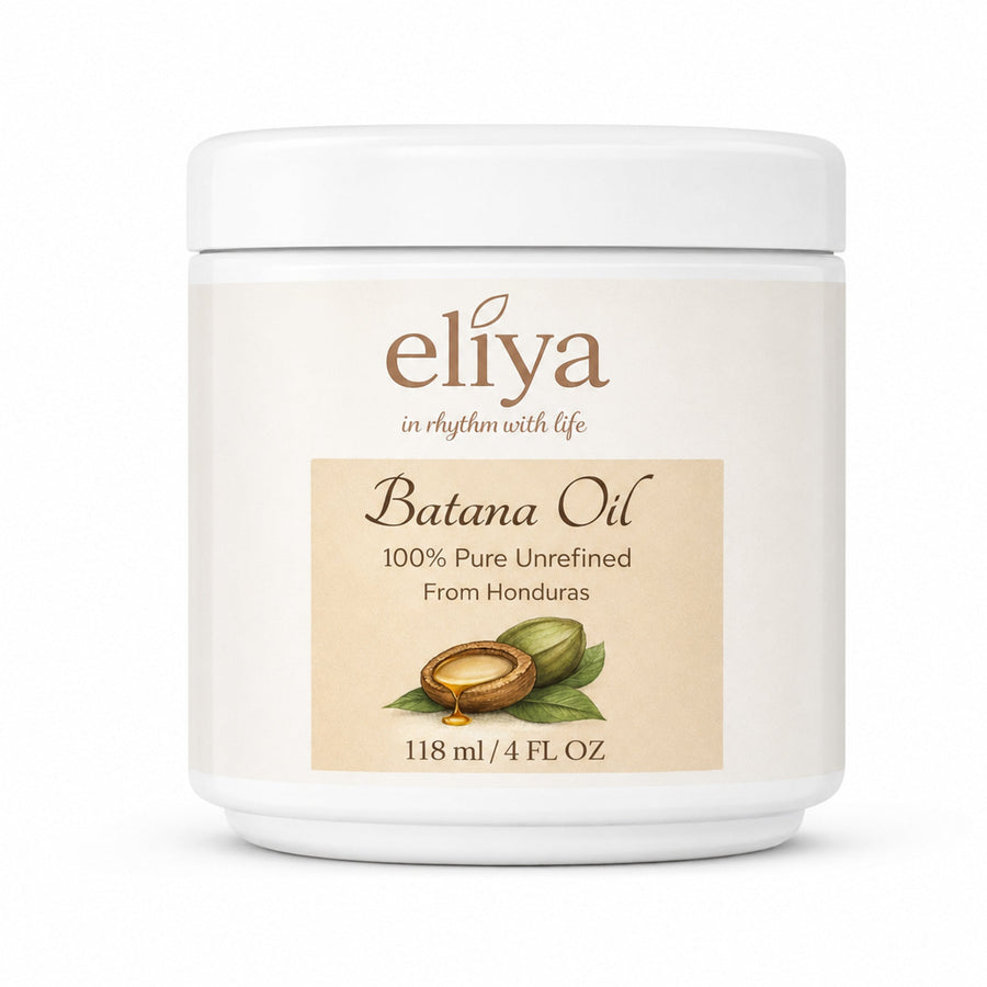 Eliya Unrefined Batana Oil jar alone on white with a soft realistic studio shadow