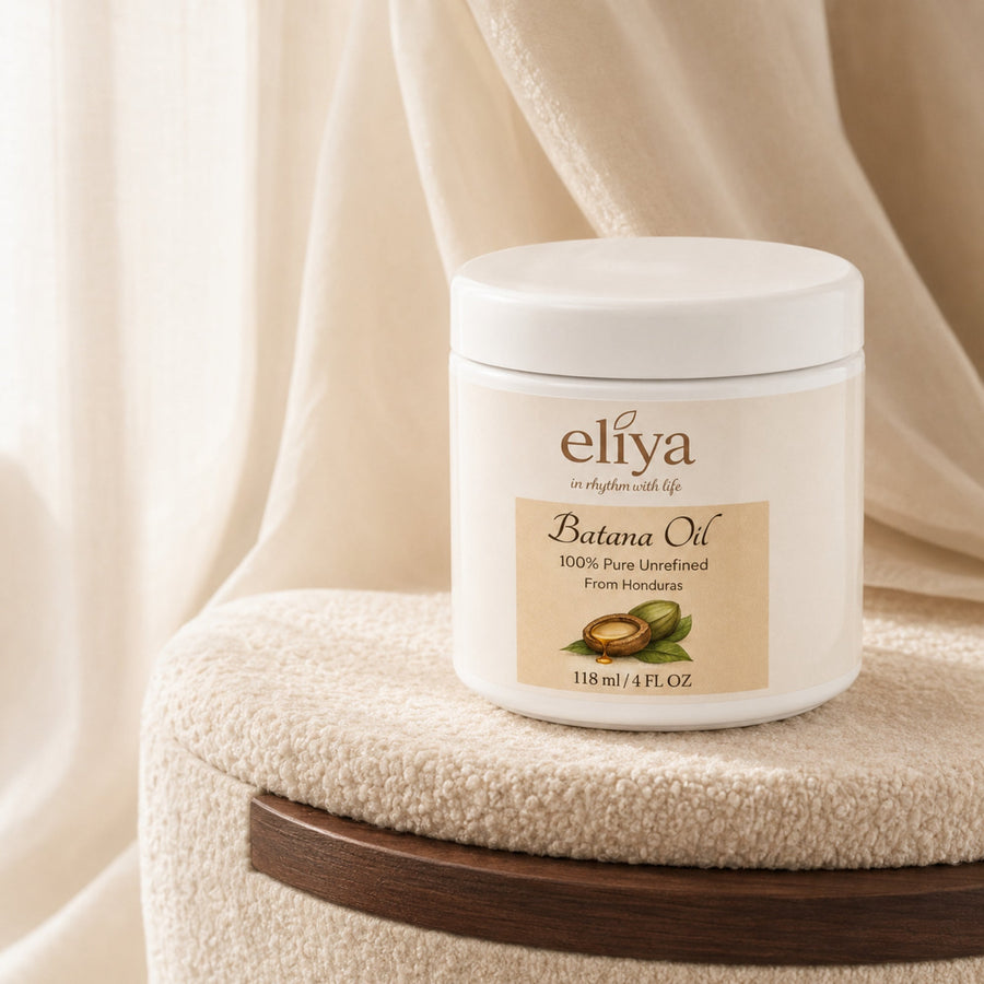 Eliya Batana Oil in a warm cream bouclé three-quarter premium product shot
